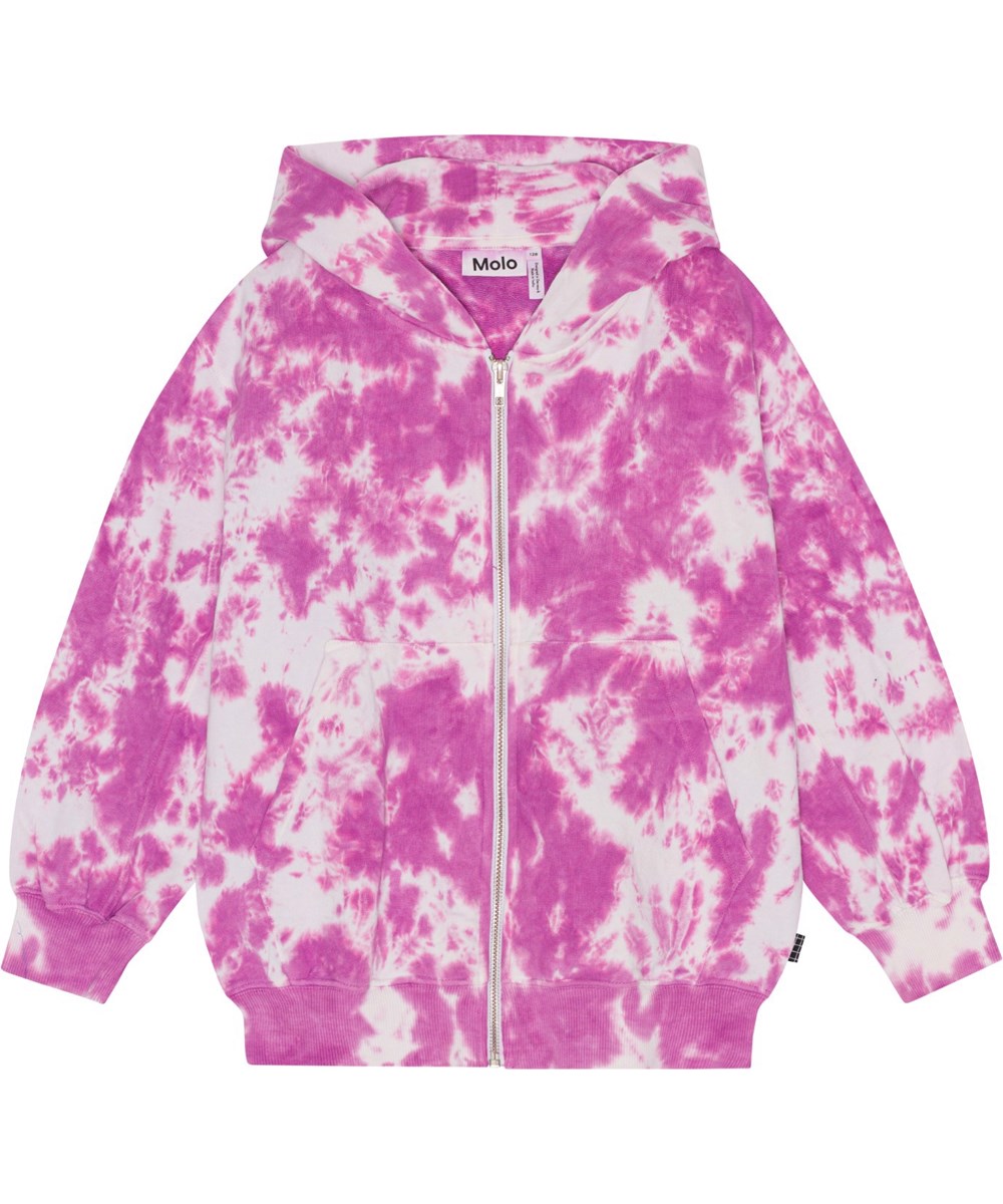 Mazz - Purple Pink Dye - Purple and white tie-dye hoodie with a zipper in organic, cotton jersey 