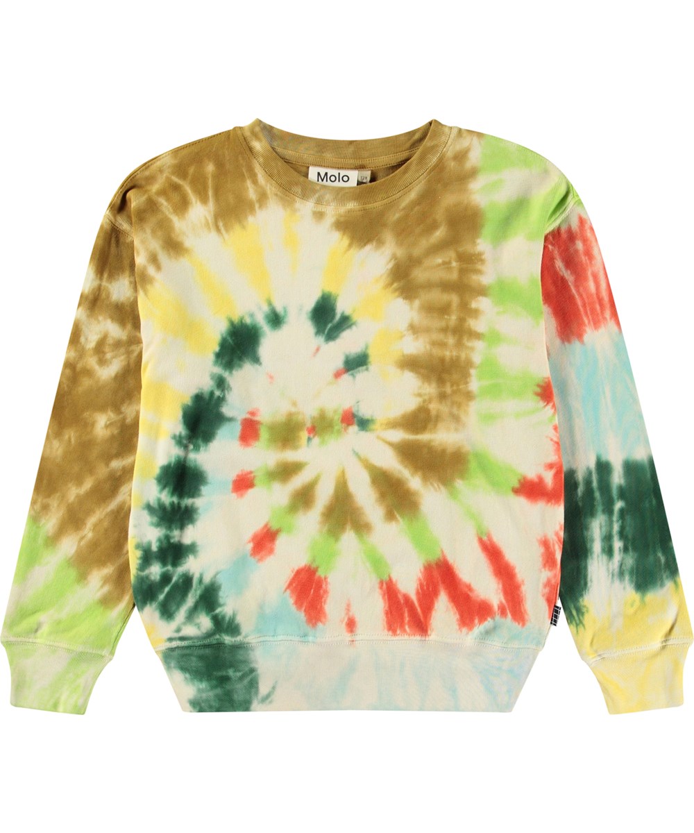 Memphis - Light Colourful - Multicoloured tie-dye sweatshirt for children in soft organic cotton with ribbed edges at the neck, sleeves, and bottom of the sweatshirt, as well as a loose fit.