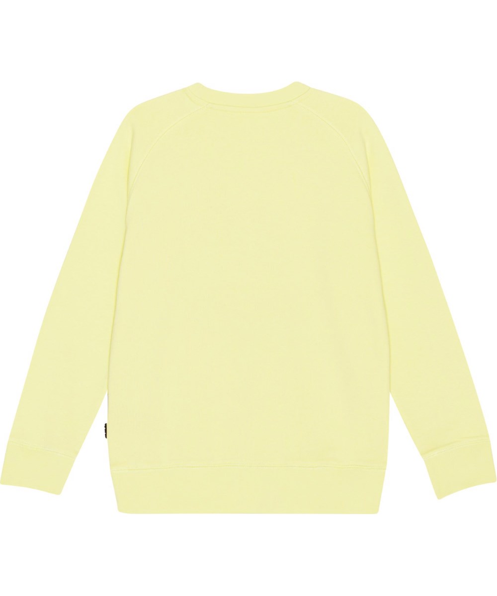 Mike - Sour Lemon - Yellow jumper in soft, organic cotton with smiling face embroidery