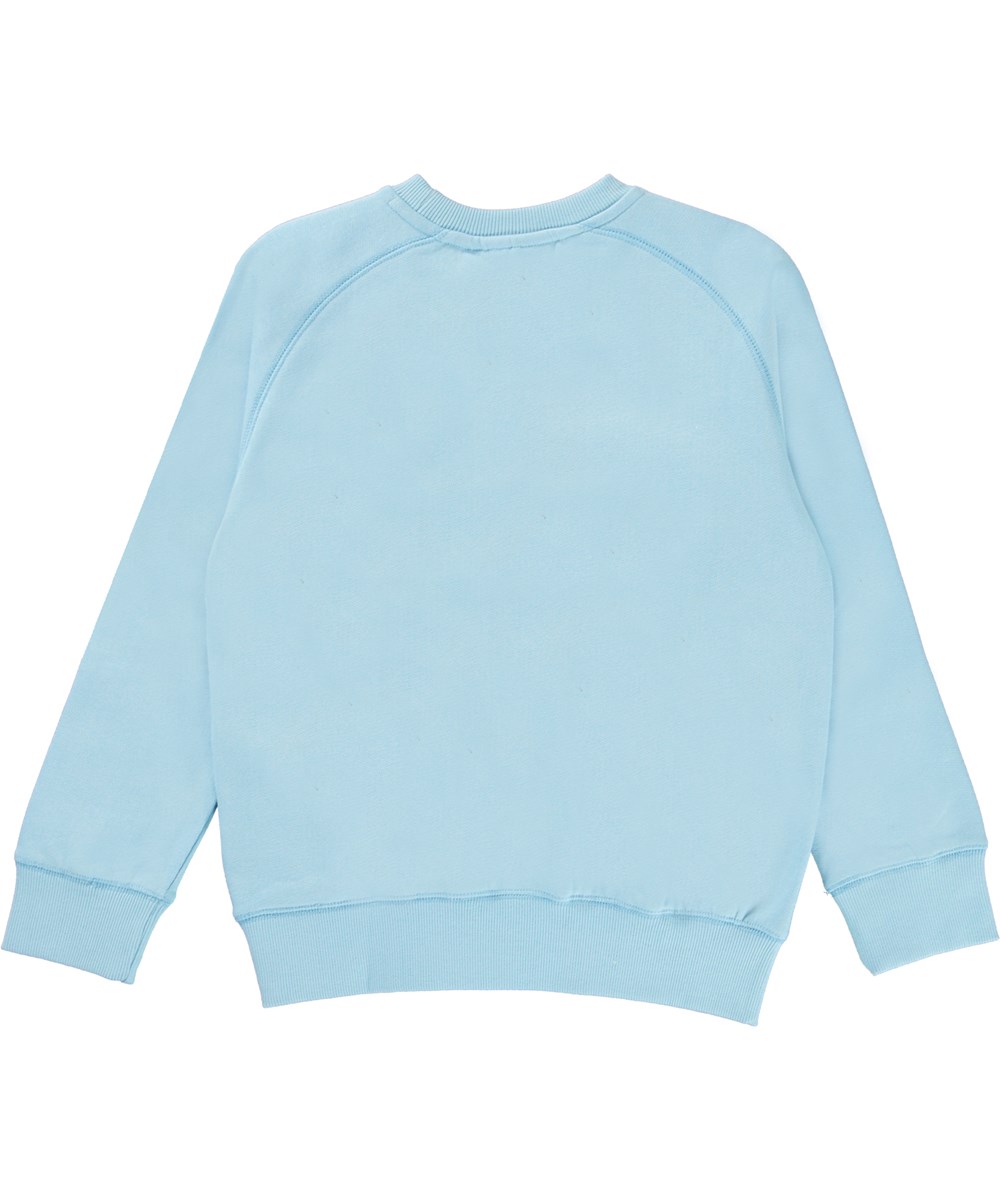 Mike - Sky Blue - Blue organic sweatshirt with smiley face print