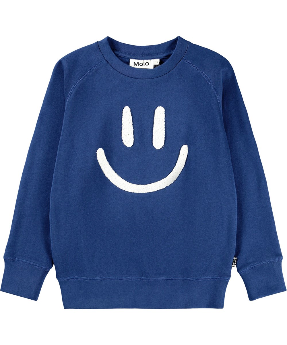 Mike - Blue Depths - Blue sweatshirt for children made of soft organic cotton with raglan sleeves, ribbed edges around the neck, sleeves and bottom.