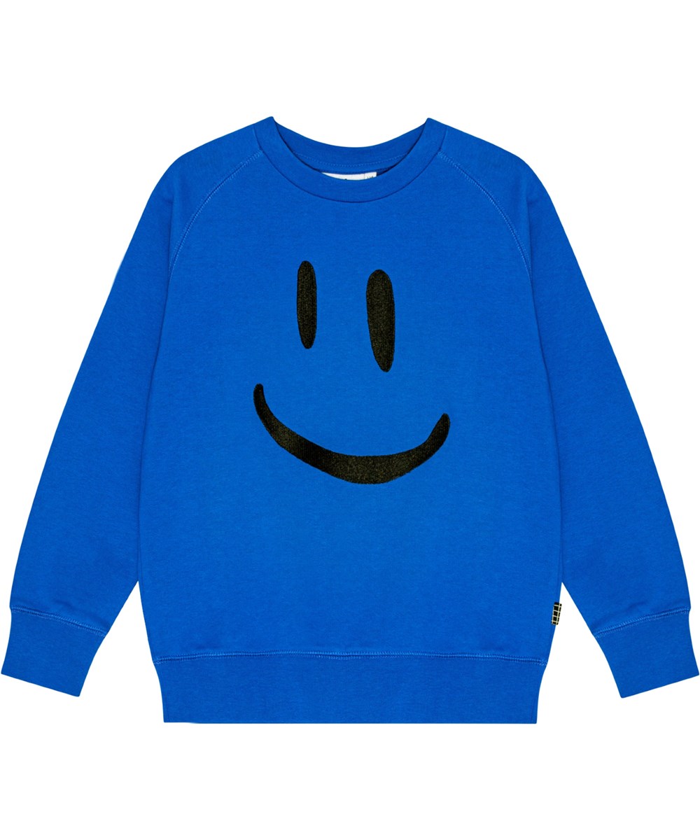 Mike - Lapis Blue - Molo's blue sweatshirt made from organic cotton with smiley face.