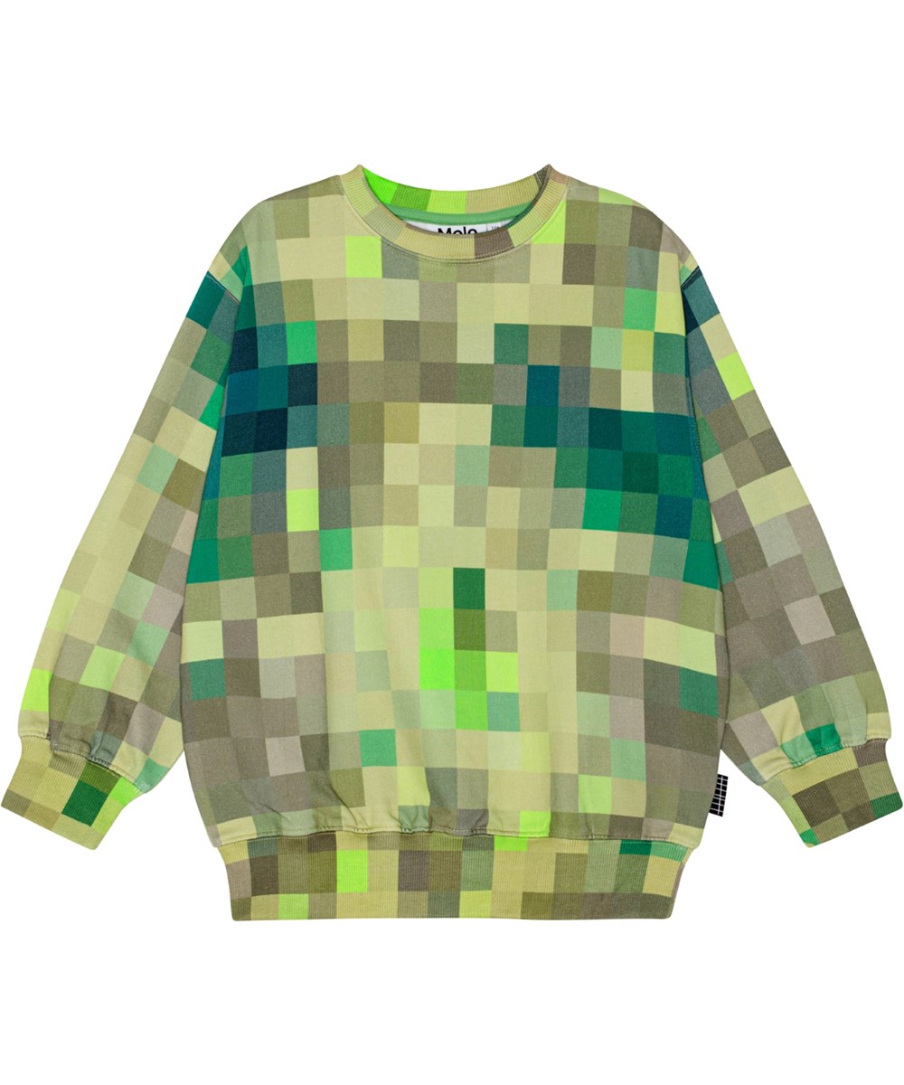 Monti - Green Pixels - Soft and warm green organic cotton sweatshirt with loose fit.