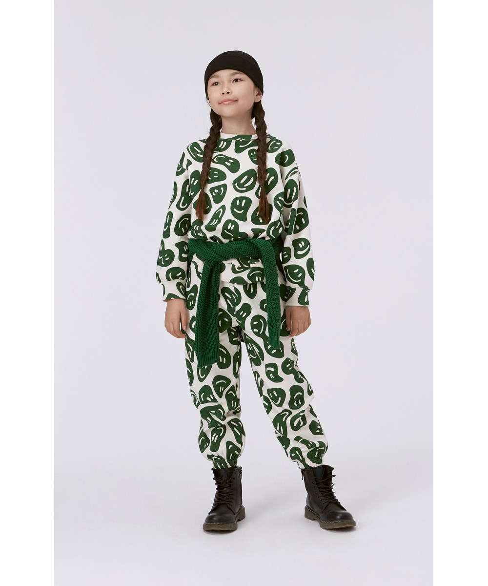 Monti - Smile On Nature - White organic sweatshirt with green all over print