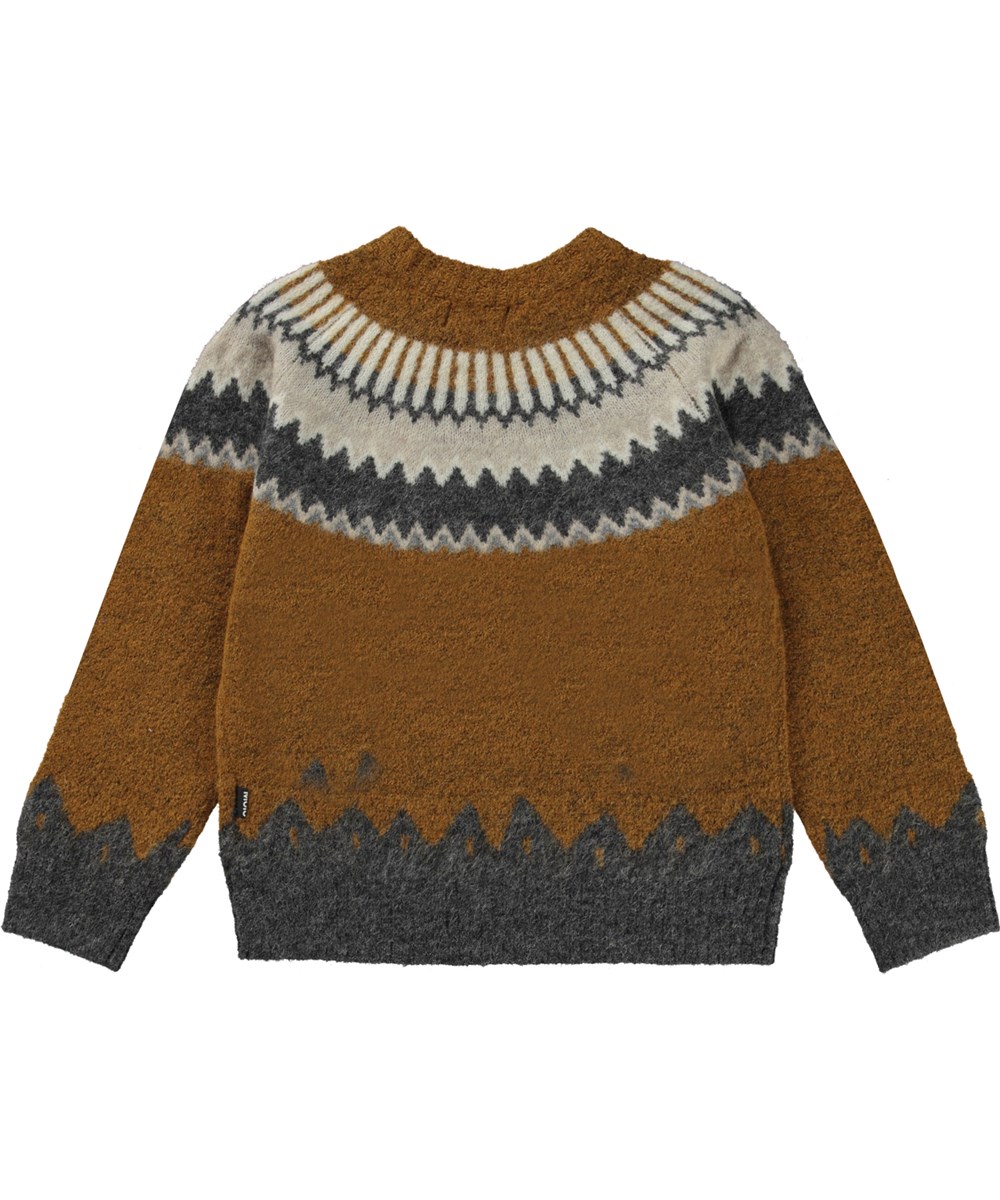 Bae - Nordic Neutral - Brauner Strickpullover aus Alpaka-Wollmischung mit nordischem Muster