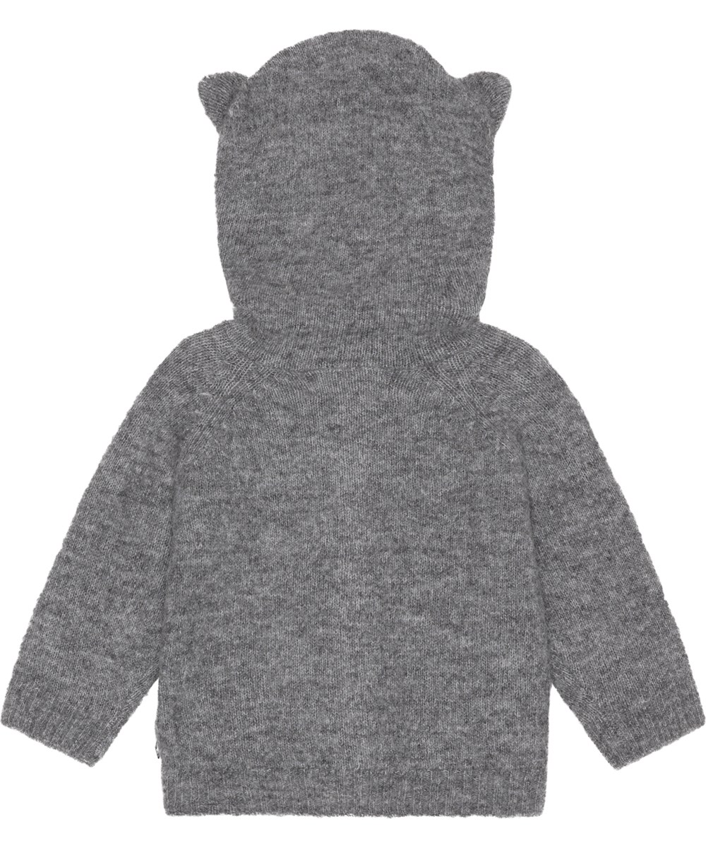 Bash - Grey Melange - Graumelierte Baby-Strickjacke aus Strick mit Ohren