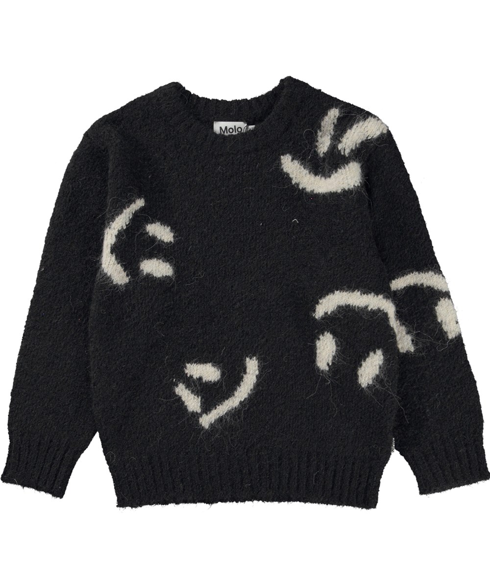 Bello - Black - Schwarzer Strickpullover mit weißem Muster aus Alpaka-Wollmischung