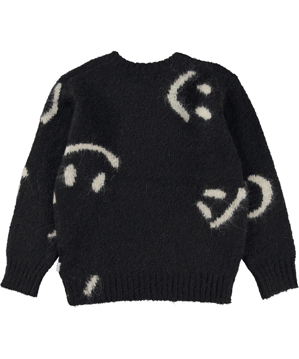 Bello - Black - Schwarzer Strickpullover mit weißem Muster aus Alpaka-Wollmischung