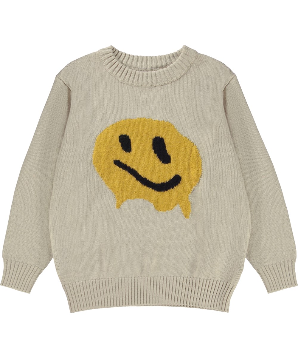 Bello - Blurred Smile - Wollweißer Strickpullover mit gelbem Muster aus Baumwoll/Woll-Mischung
