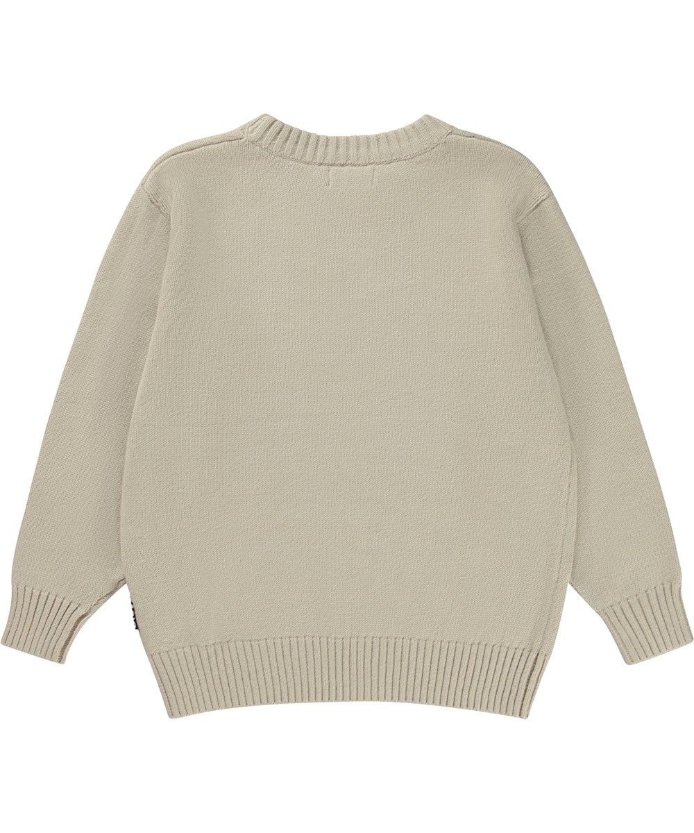 Bello - Blurred Smile - Wollweißer Strickpullover mit gelbem Muster aus Baumwoll/Woll-Mischung