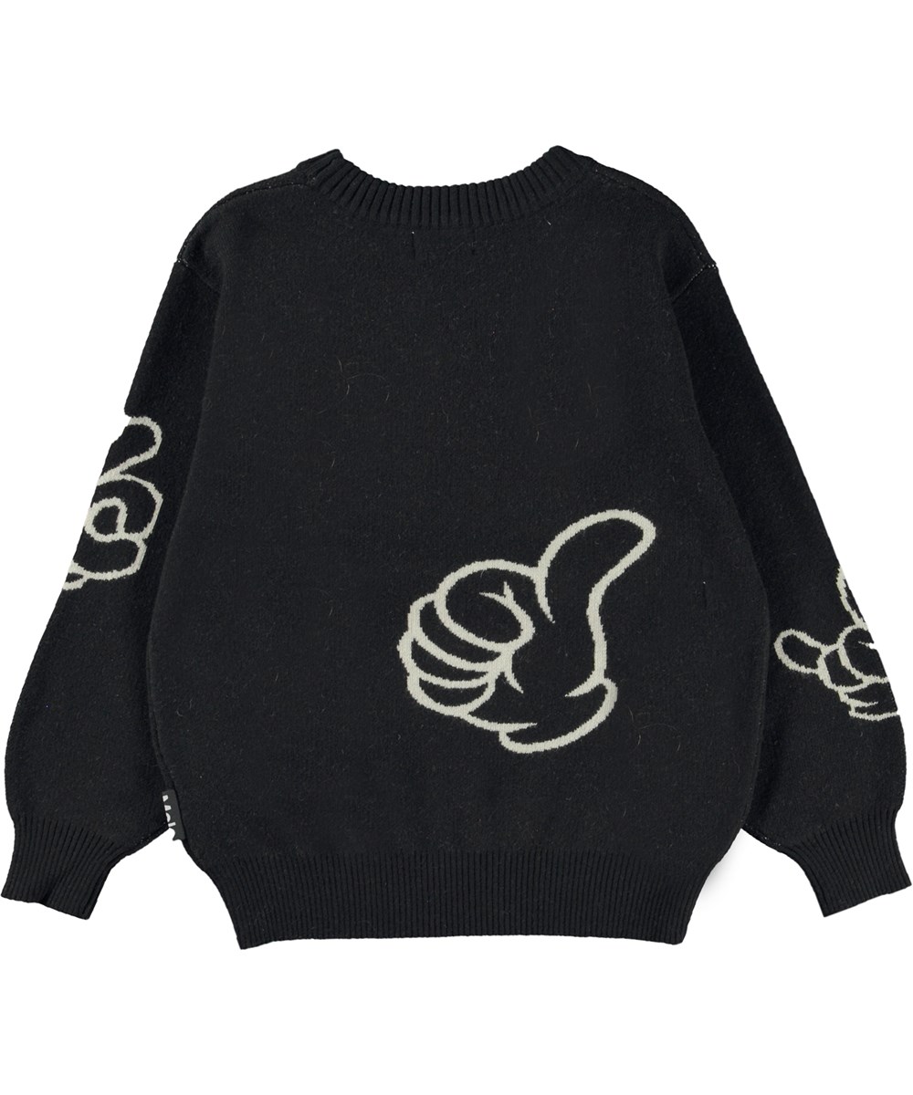 Bello - Hands - Schwarzer Strickpullover mit weißem Muster aus Baumwoll/Woll-Mischung