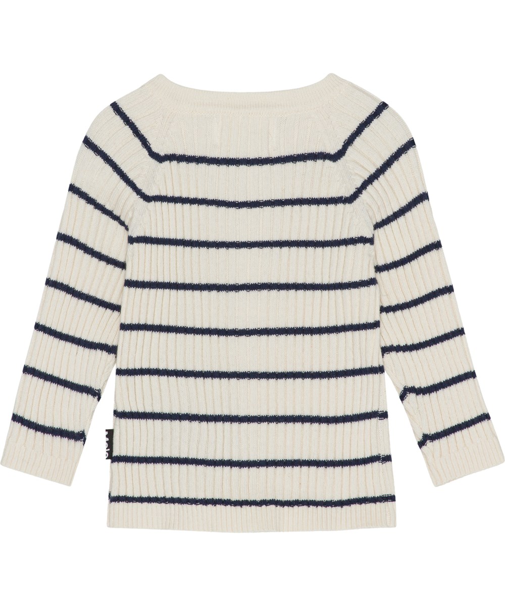 Bendix - Cloud Stripe - Weißer Baby-Cardigan mit dunkelblauen Streifen