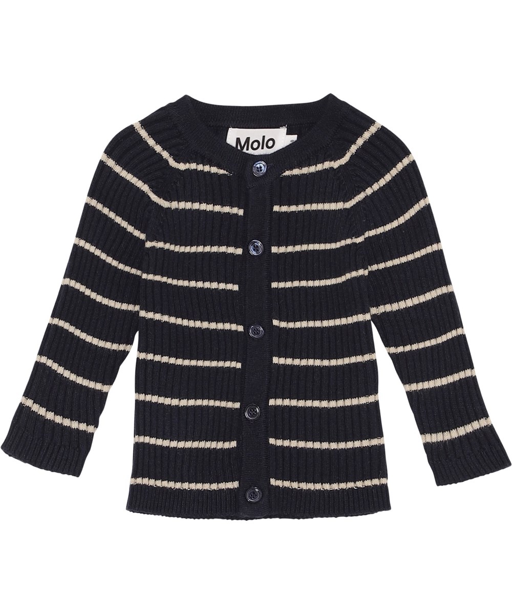 Bendix - Galaxy Stripe - Blaue Strickjacke in Rippstrick mit weißen schmalen Streifen