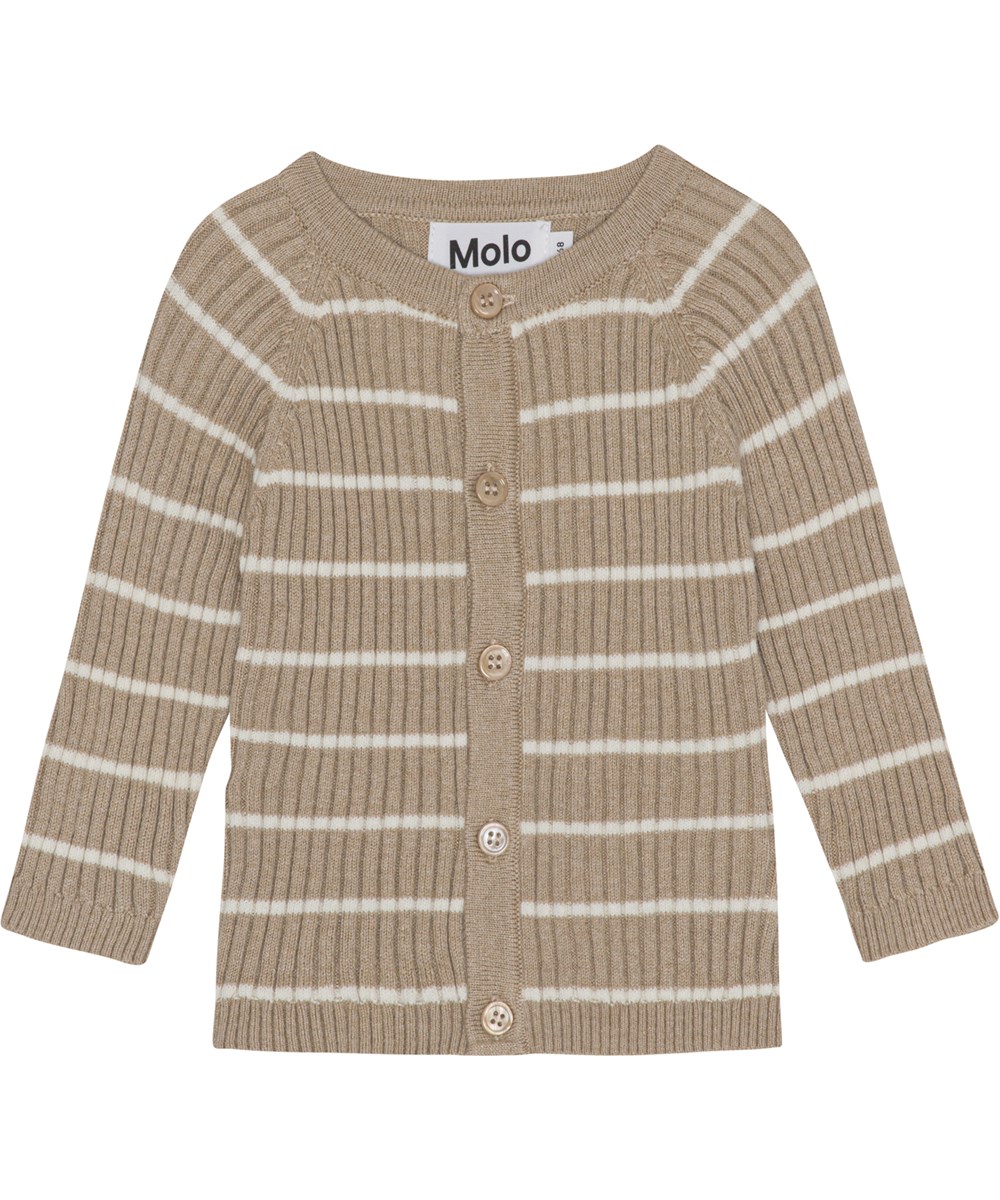 Bendix - Ridge Stripe - Beigefarbiger Baby-Cardigan mit weißen Streifen