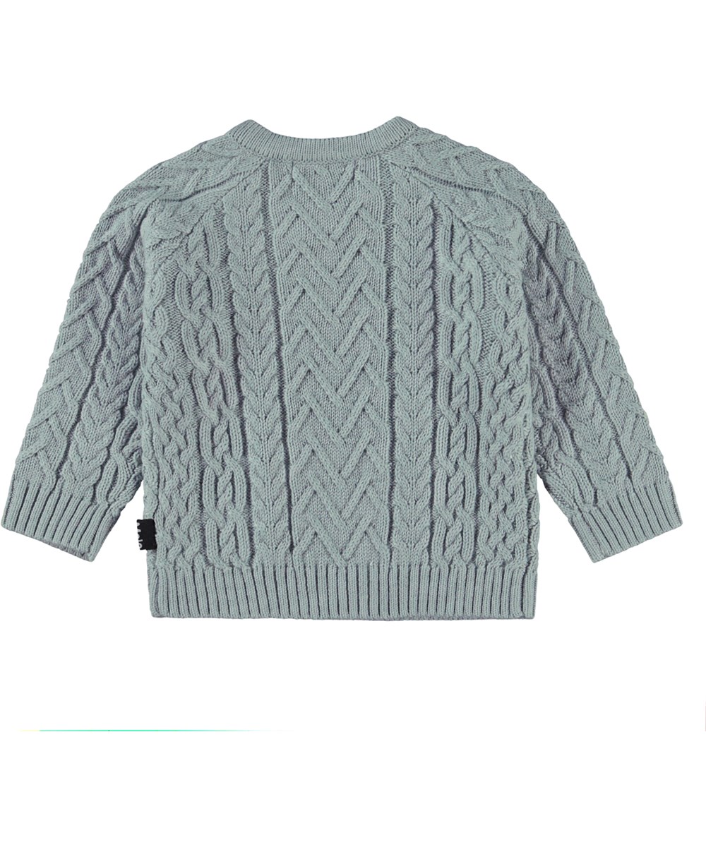 Bjork - Calm Green - Staubgrüner Babypullover aus Zopfstrick
