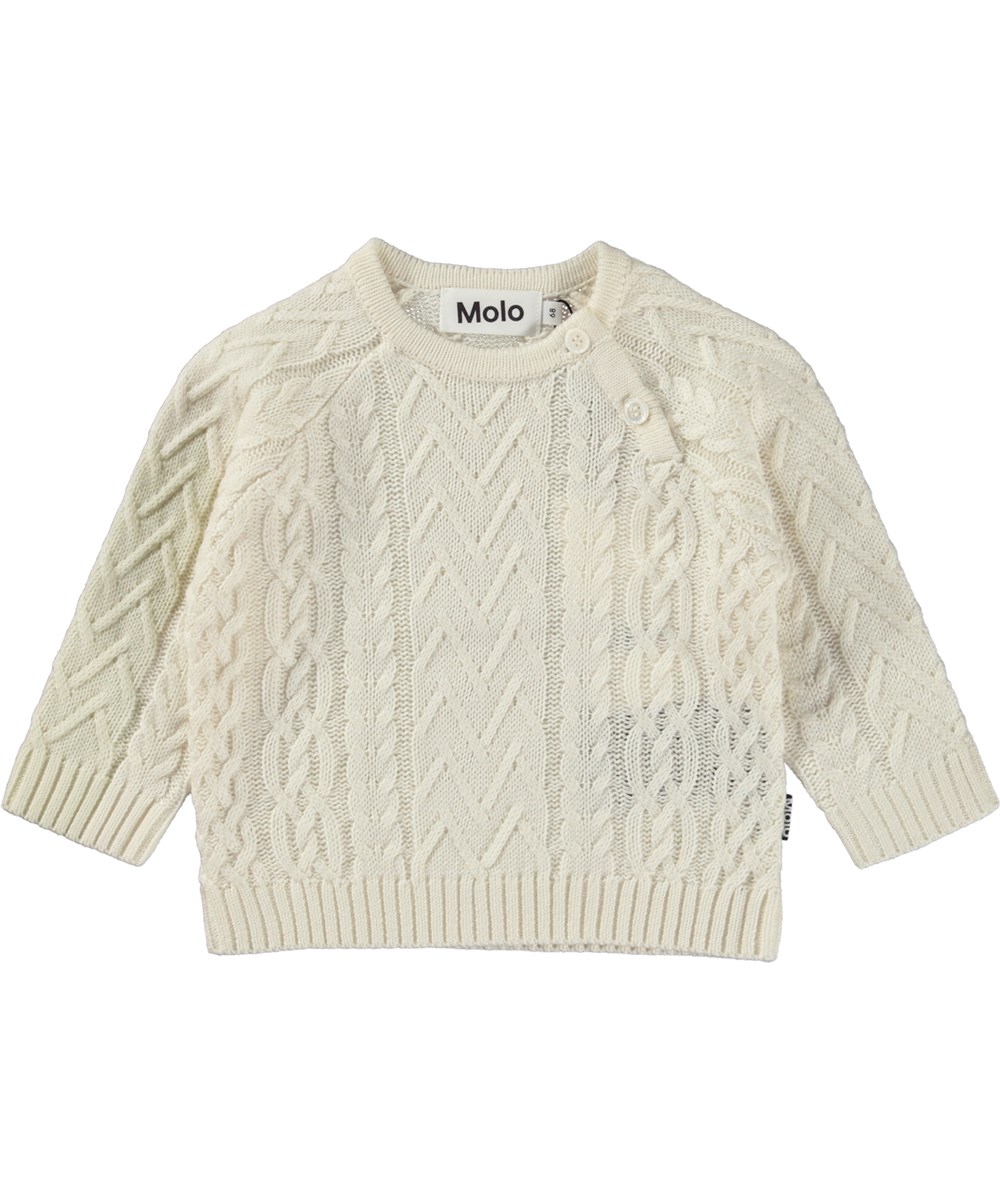 Bjork - Cloud - Wollweißer Babypullover aus Zopfstrick