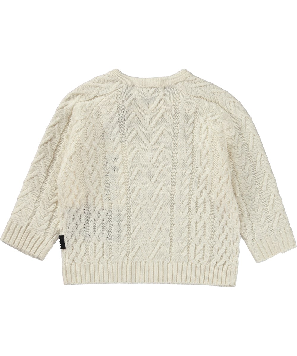 Bjork - Cloud - Wollweißer Babypullover aus Zopfstrick