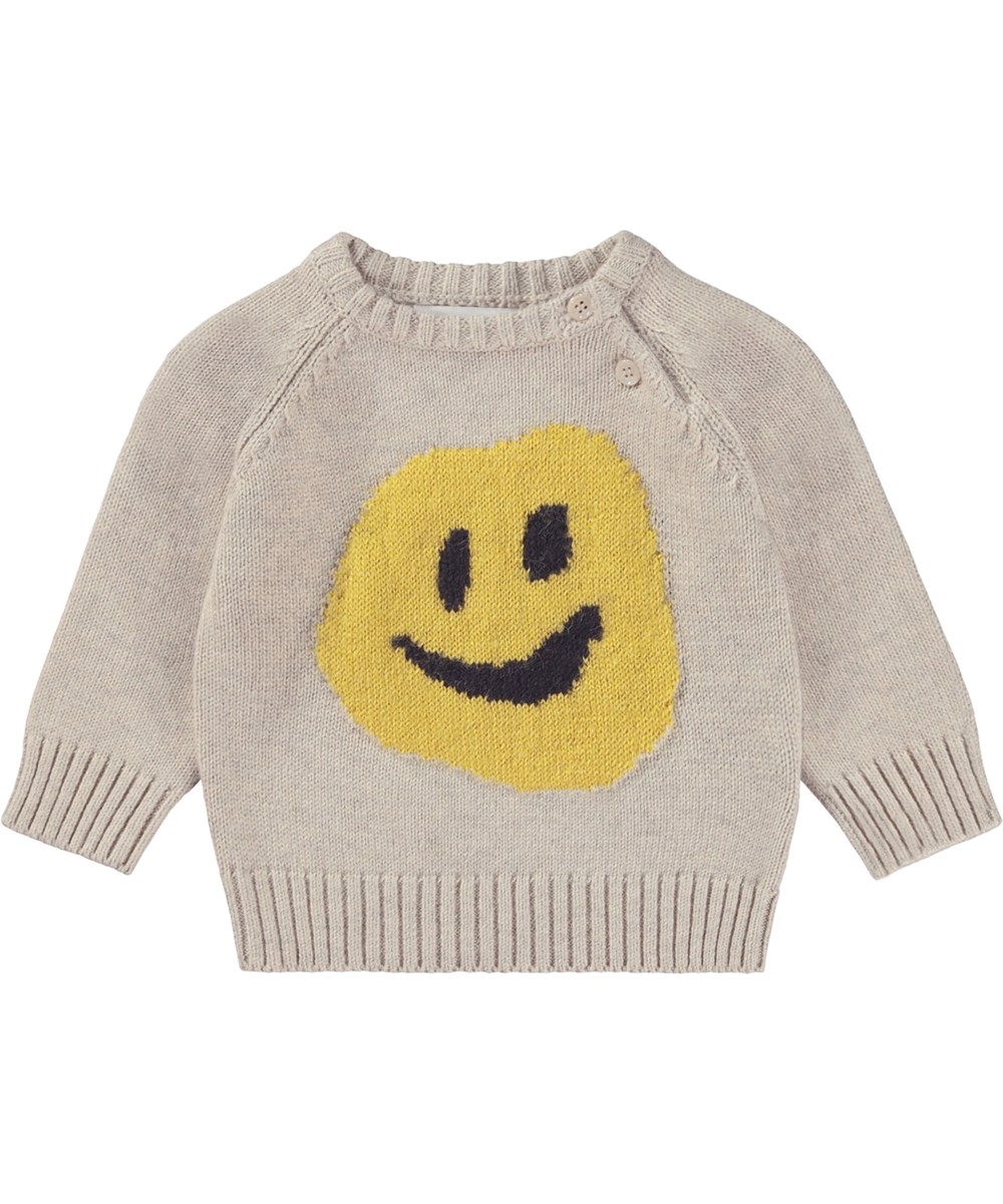 Bless - Ridge - Beige gestrickter Babypullover mit Smile