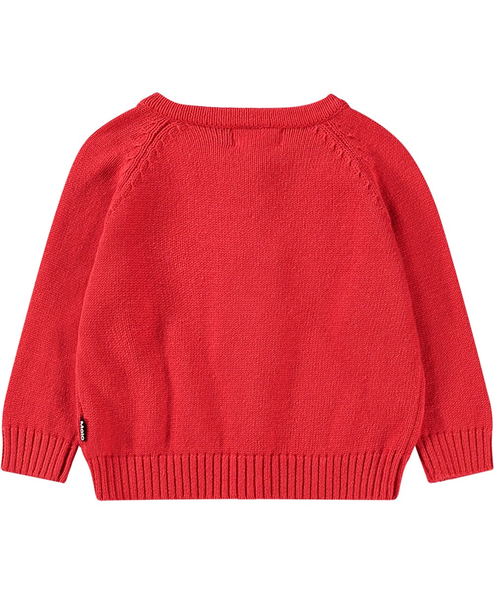 Bobi - Adrenaline Rush - Roter Baumwoll/Woll-Cardigan für Kinder mit geripptem Saum und Knöpfen.