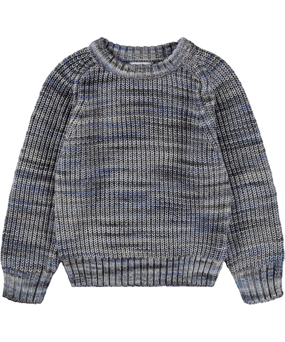 Bosse - Space Dye Blues - Bunt gestrickter Pullover für Kinder in Blautönen aus einer Wollmischung.