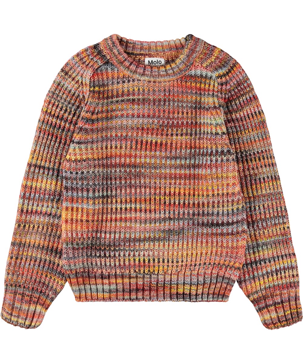 Bosse - Space Dye Vivid - Bunt gestrickter Pullover für Kinder in Rottönen aus einer Wollmischung.