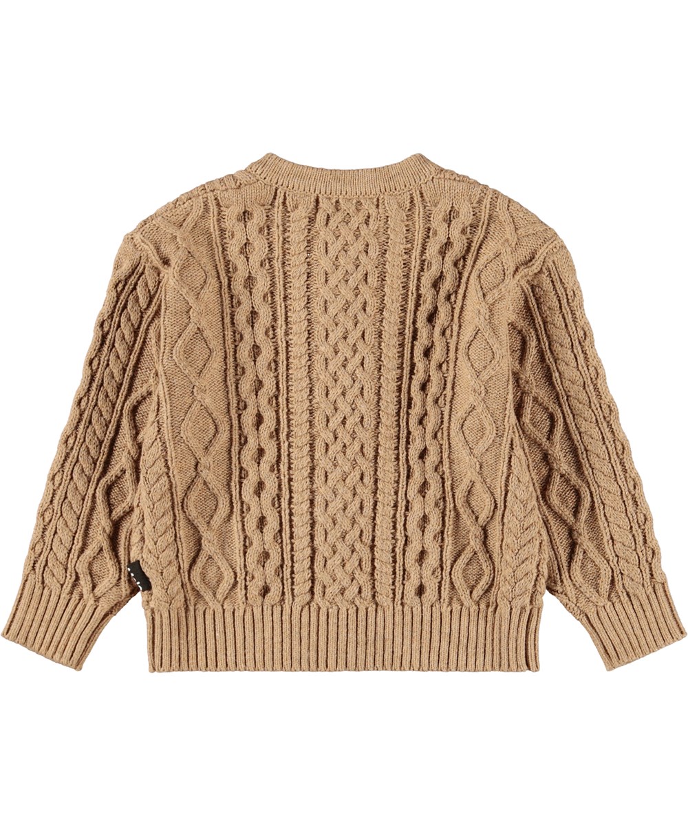 Breeze - Marled Fawn - Braune gestrickte Strickjacke für die Kleinen aus einer weichen Mischung aus Baumwolle und Wolle.