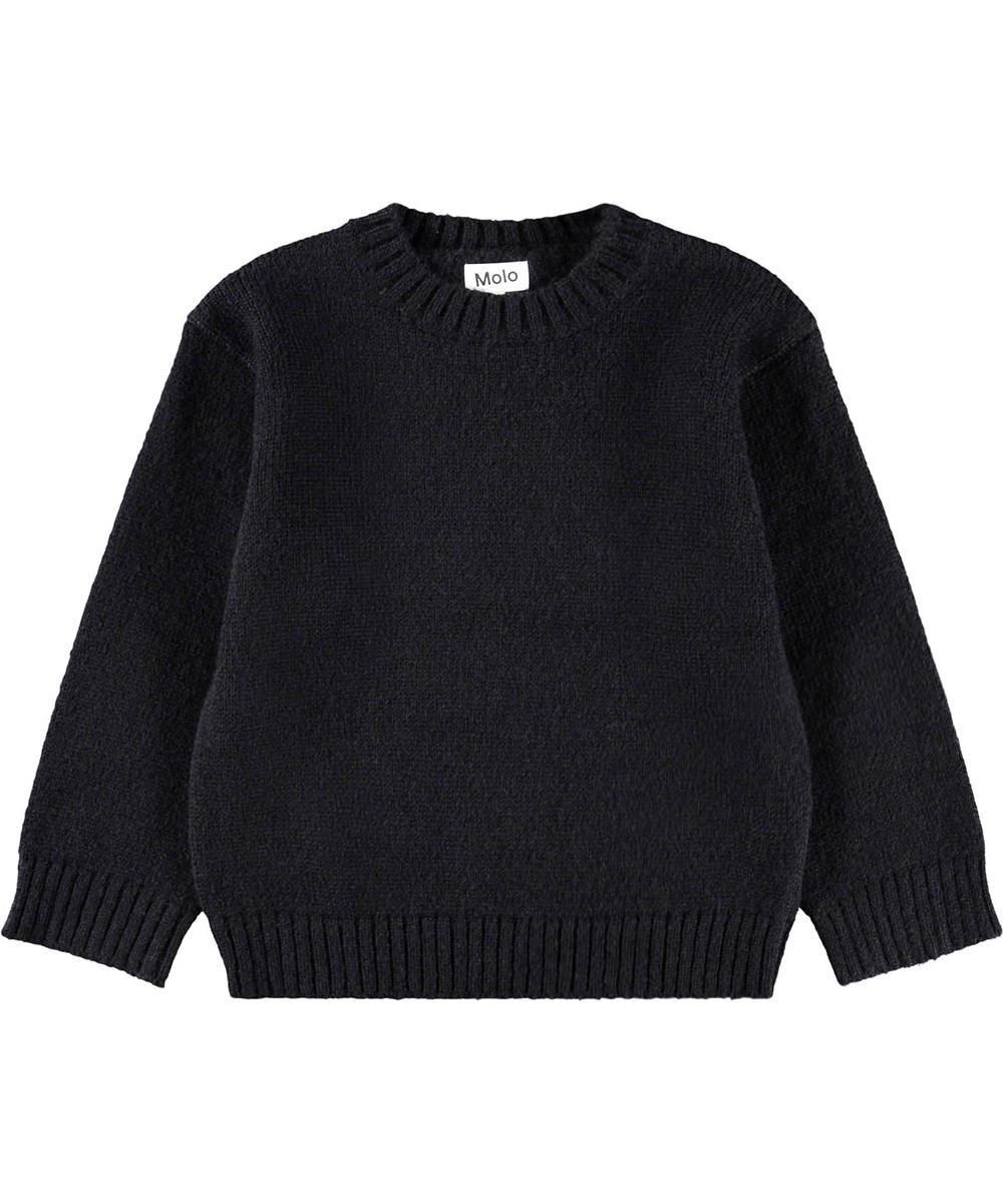 Brian - Black - Schwarzer Pullover für Kinder aus einer Alpakawollmischung mit einem Alien.