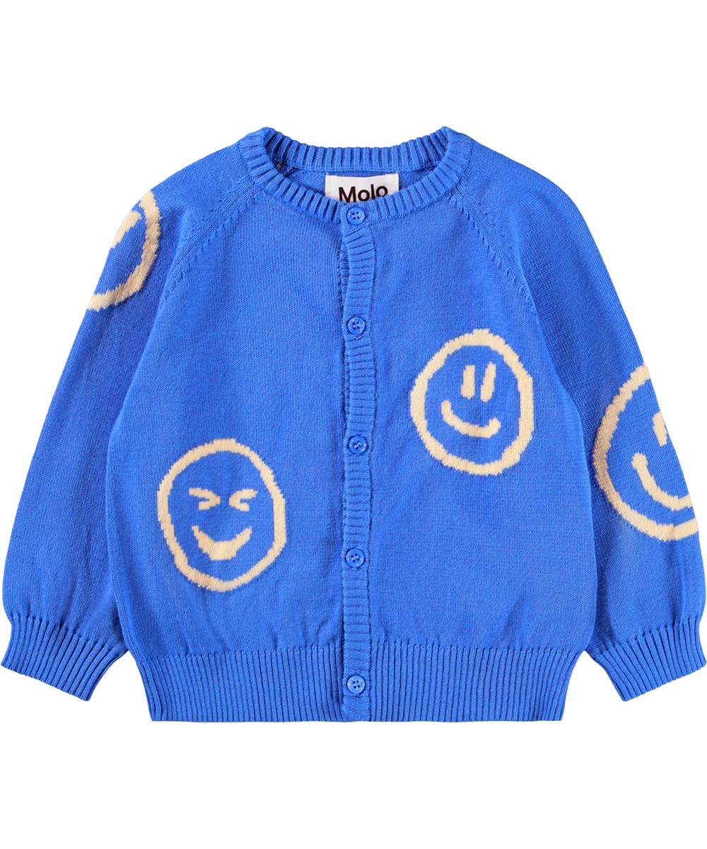 Brody - Blue Tide - Blauer Strick-Cardigan für die Kleinen aus weicher Bio-Baumwolle mit lustigen Figuren