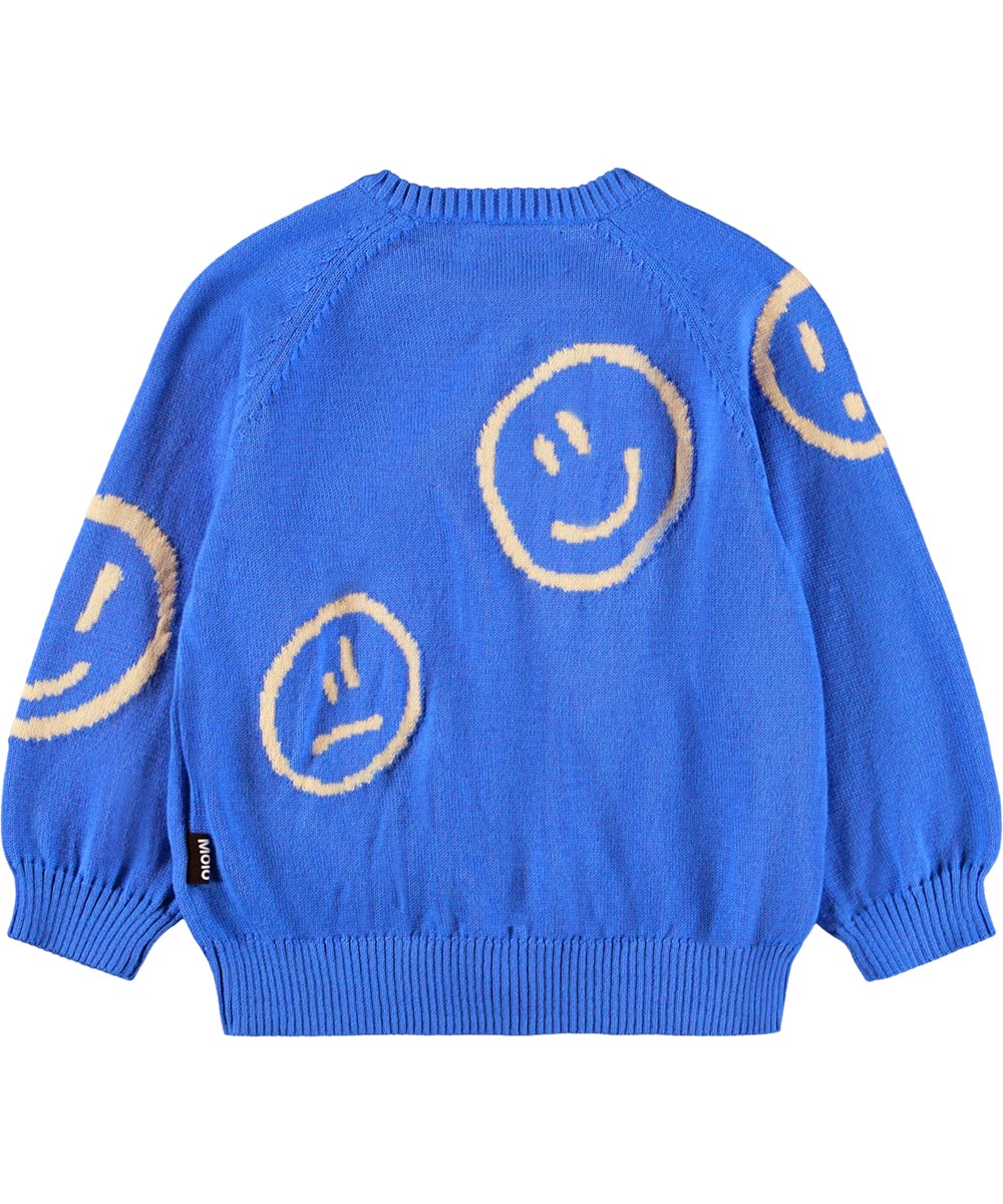 Brody - Blue Tide - Blauer Strick-Cardigan für die Kleinen aus weicher Bio-Baumwolle mit lustigen Figuren