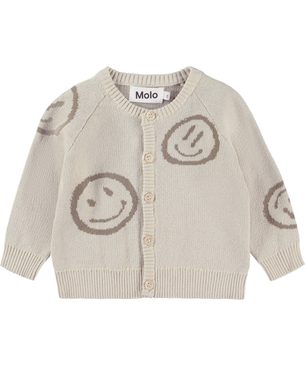 Brody - Overcast - Baby-Strickjacke in Beige mit Smileys