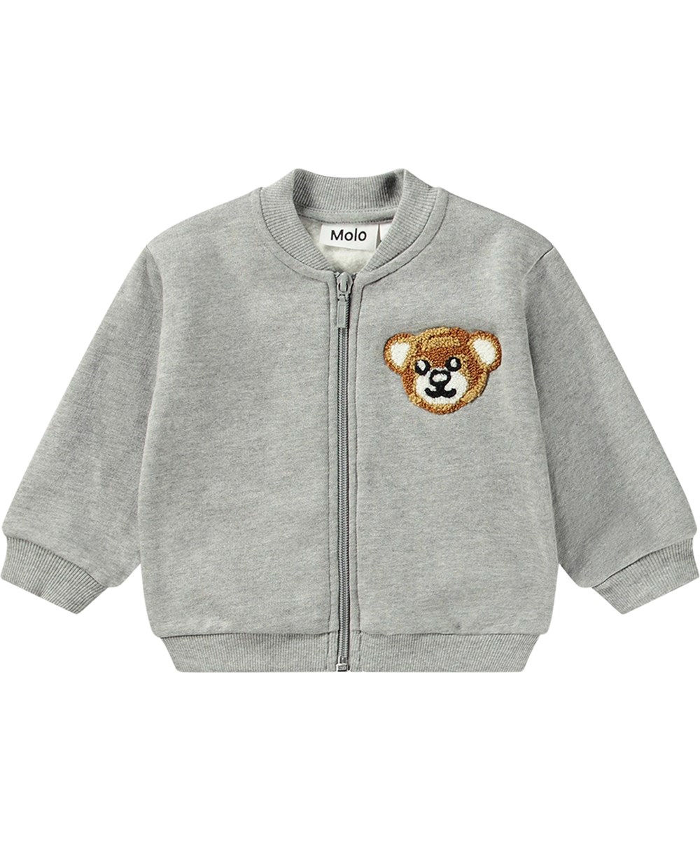 Dazzle - Grey Melange - Grau meliertes Öko-Baumwoll-Sweatshirt mit Teddybären-Stickerei.