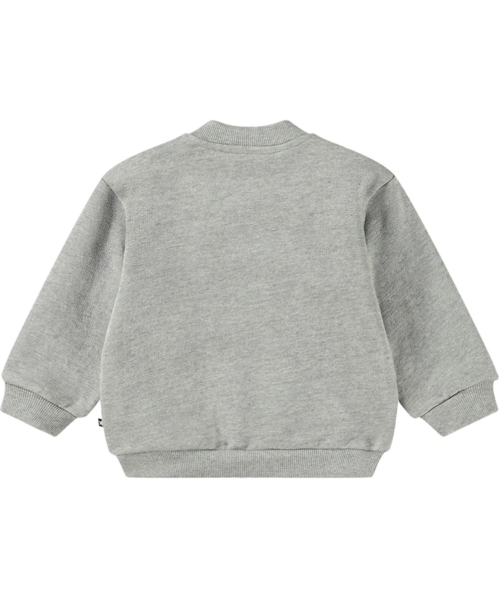 Dazzle - Grey Melange - Grau meliertes Öko-Baumwoll-Sweatshirt mit Teddybären-Stickerei.