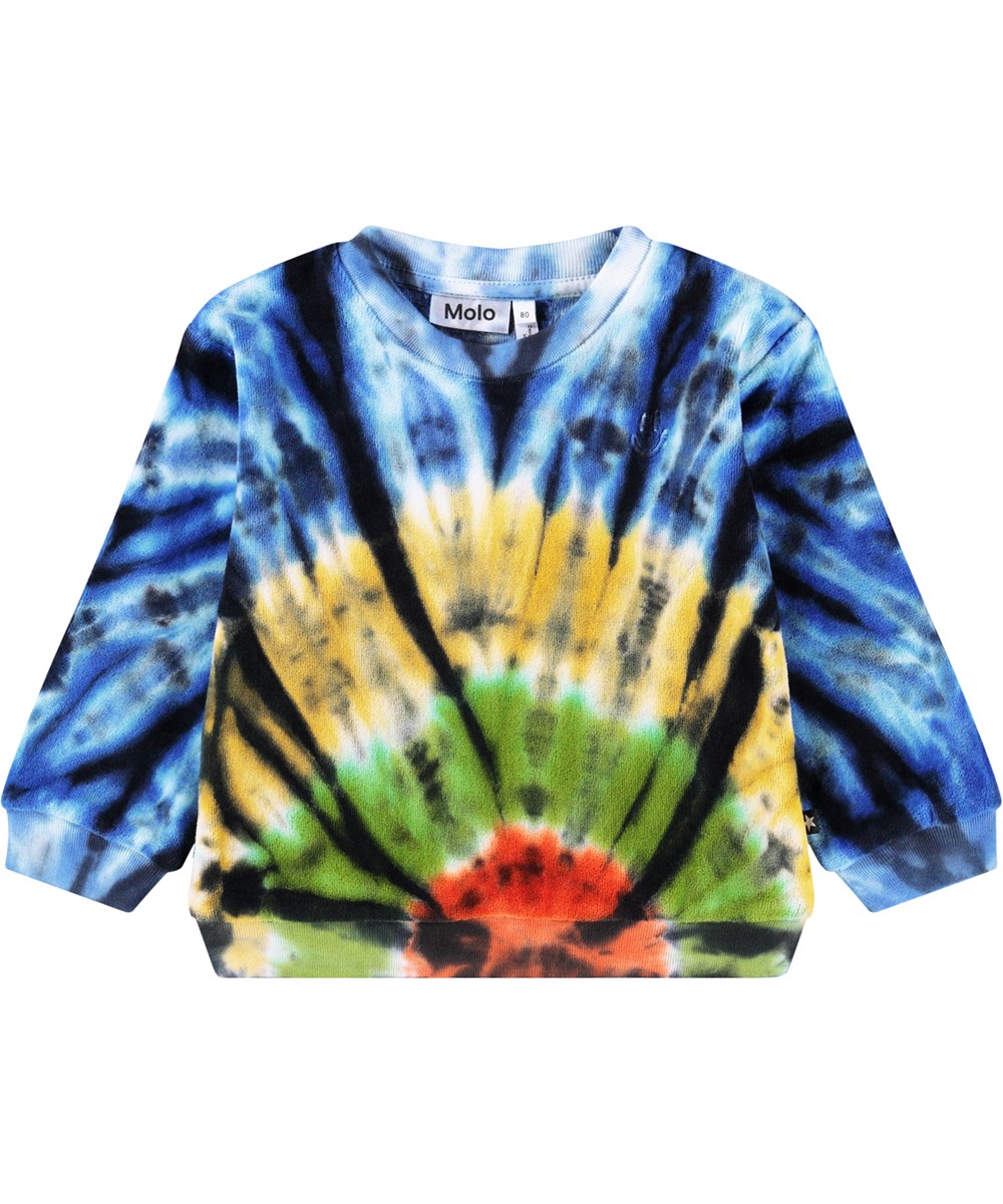 Dear - Multus Tie Dye - Bunt gefärbter Batik-Pullover für die Kleinen aus Öko-Baumwoll-Velours.