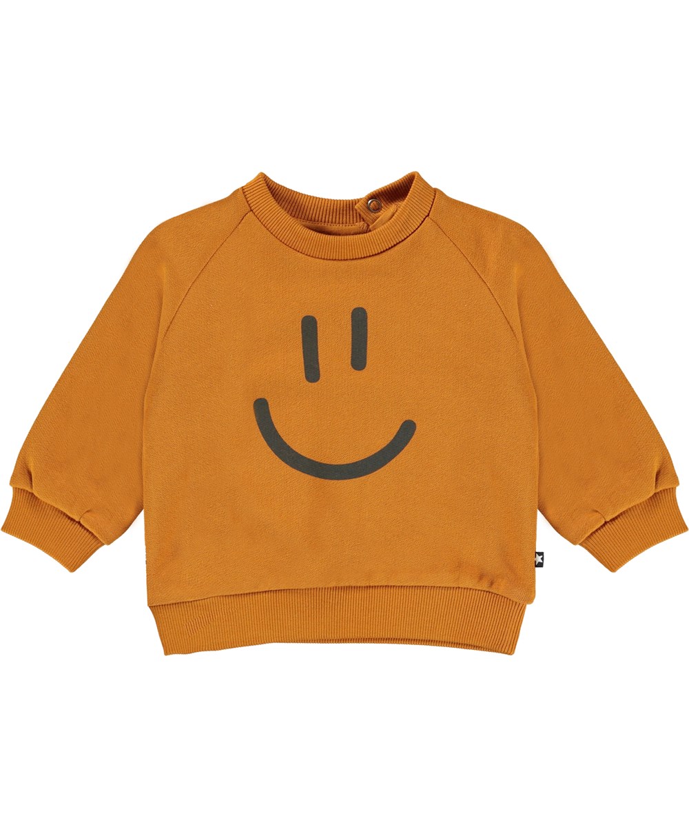 Disc - Old Gold - Orange Öko-Babybluse mit Smiley-Print