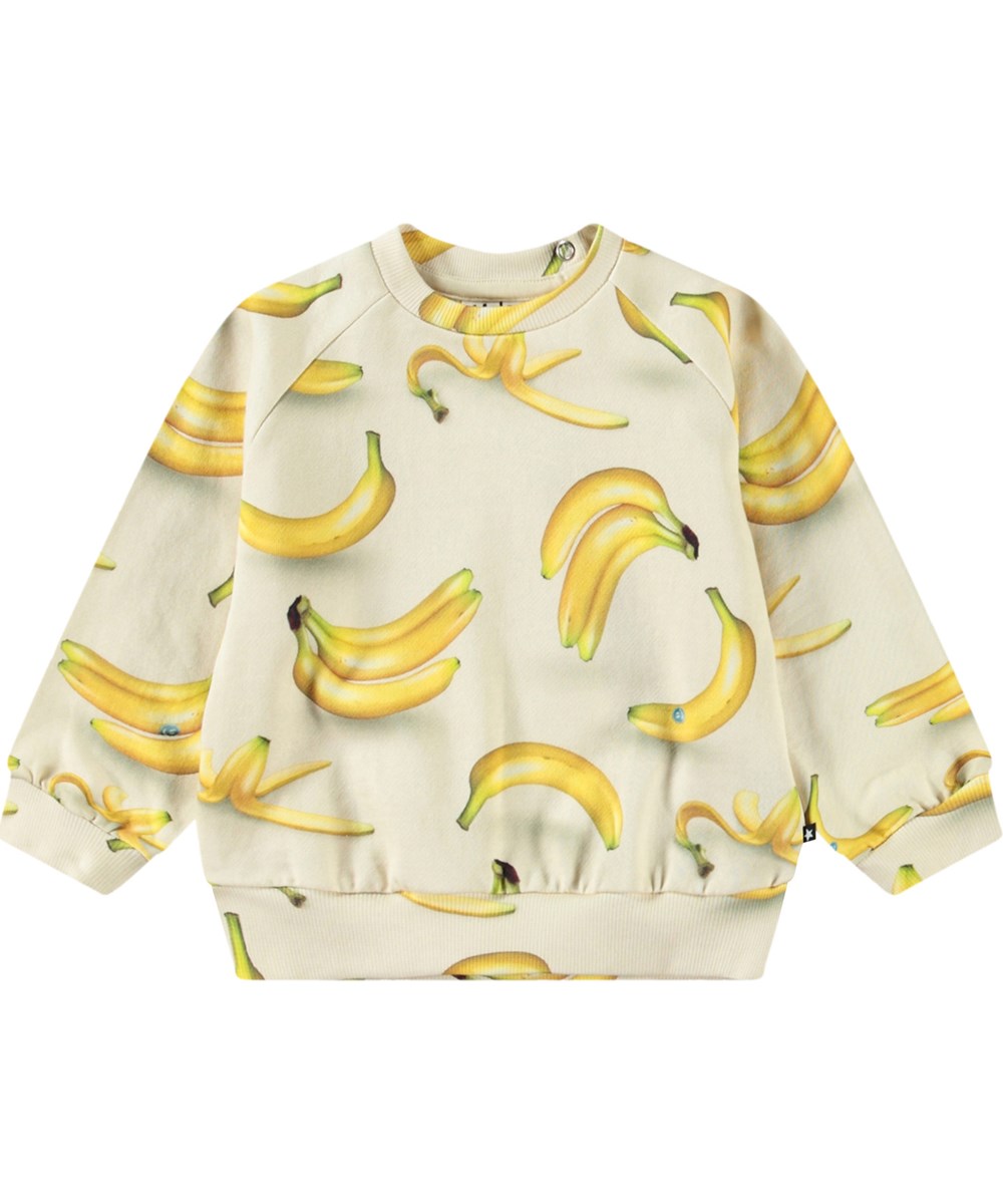Disc - Babynanas - Organischer beiger Baby-Sweatshirt mit gelbem Bananen-Print