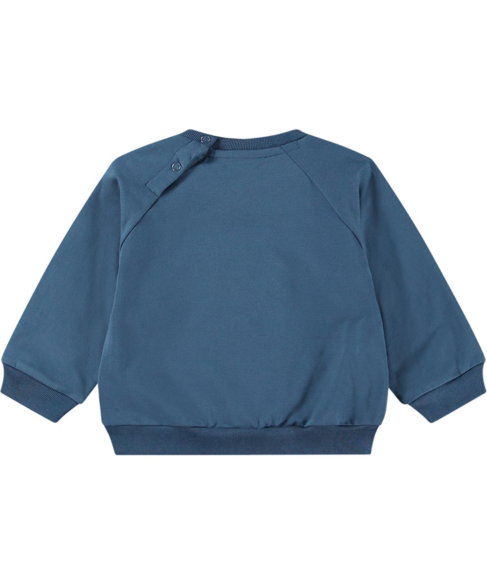 Disc - Calm Fjord - Weichea und warmea blauea Öko-Baumwoll-Sweatshirt mit bedrucktem Luftballon.