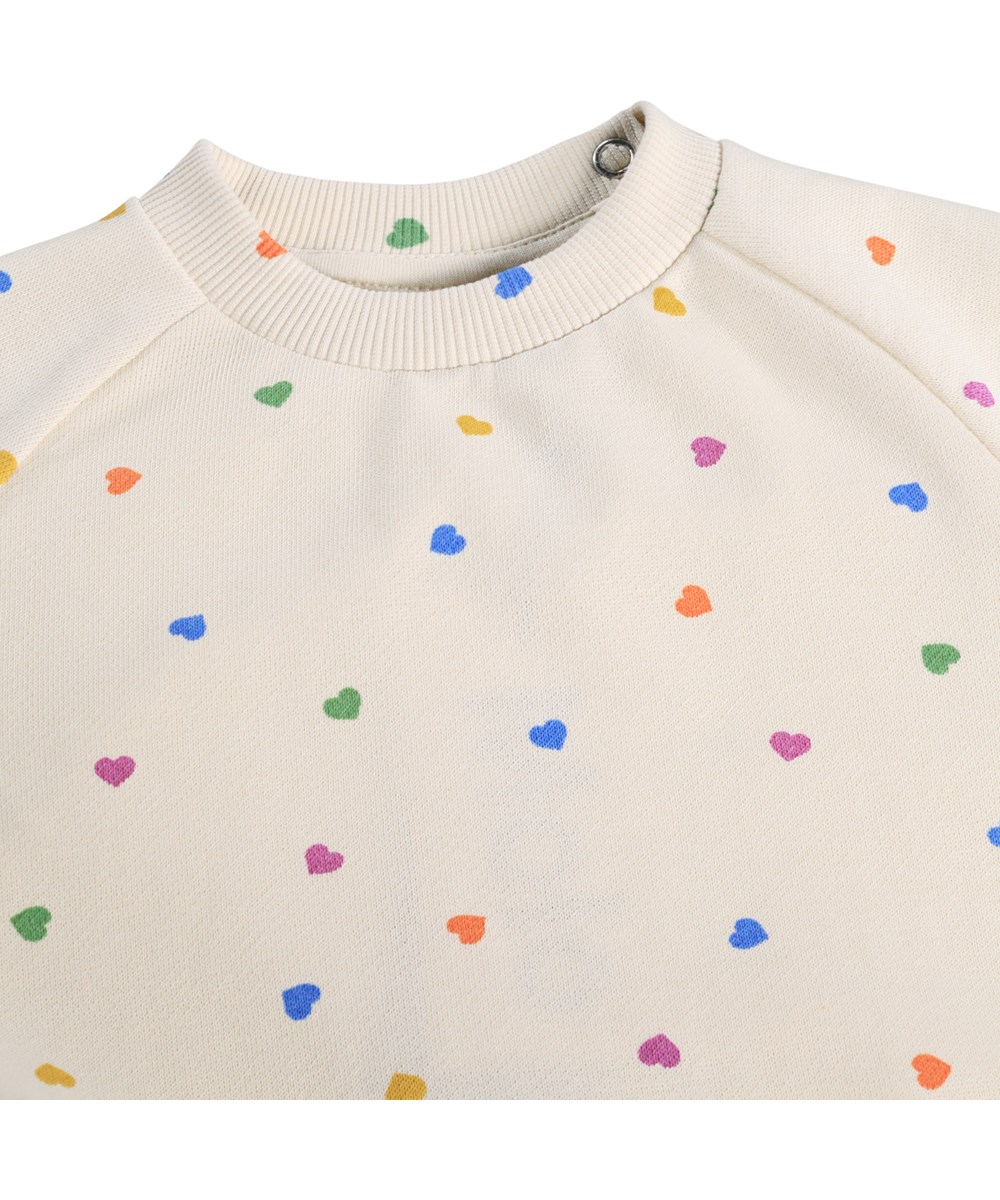 Disc - Confetti_Rainbow - Weiches, weißes Sweatshirt für die Kleinen aus Bio-Baumwolle mit Herzaufdruck