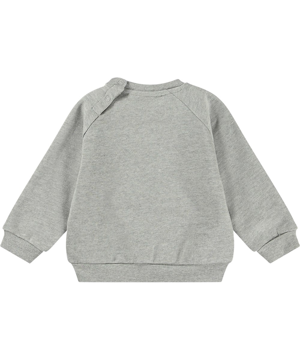 Disc - Grey Melange - Weiches grau meliertes Sweatshirt mit weißem Lächelndruck.