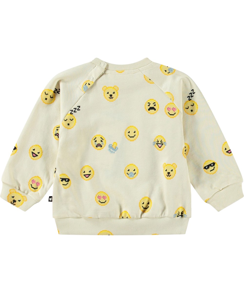 Disc - Happy Pixels - Öko-Baumwolljersey-Sweatshirt mit niedlichem gelb-pixeligem Emoji-Druck.
