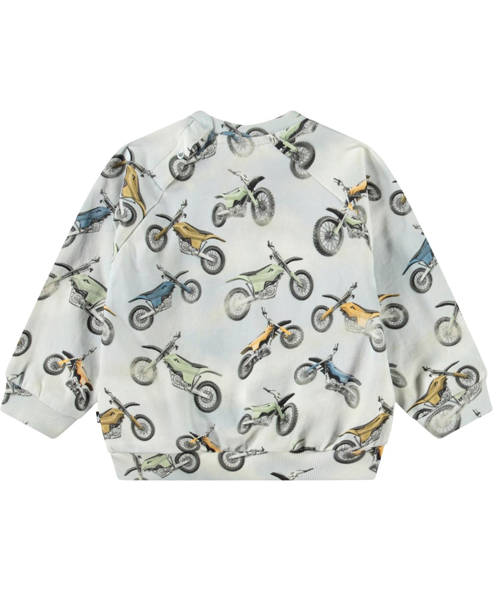 Disc - Minicross - Öko-hellgraues Baby-Sweatshirt mit Motocross-Druck.