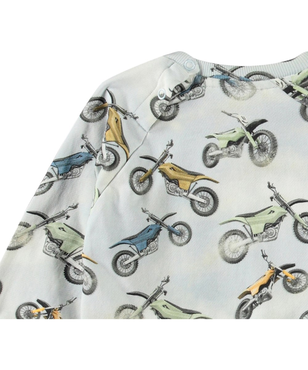 Disc - Minicross - Öko-hellgraues Baby-Sweatshirt mit Motocross-Druck.