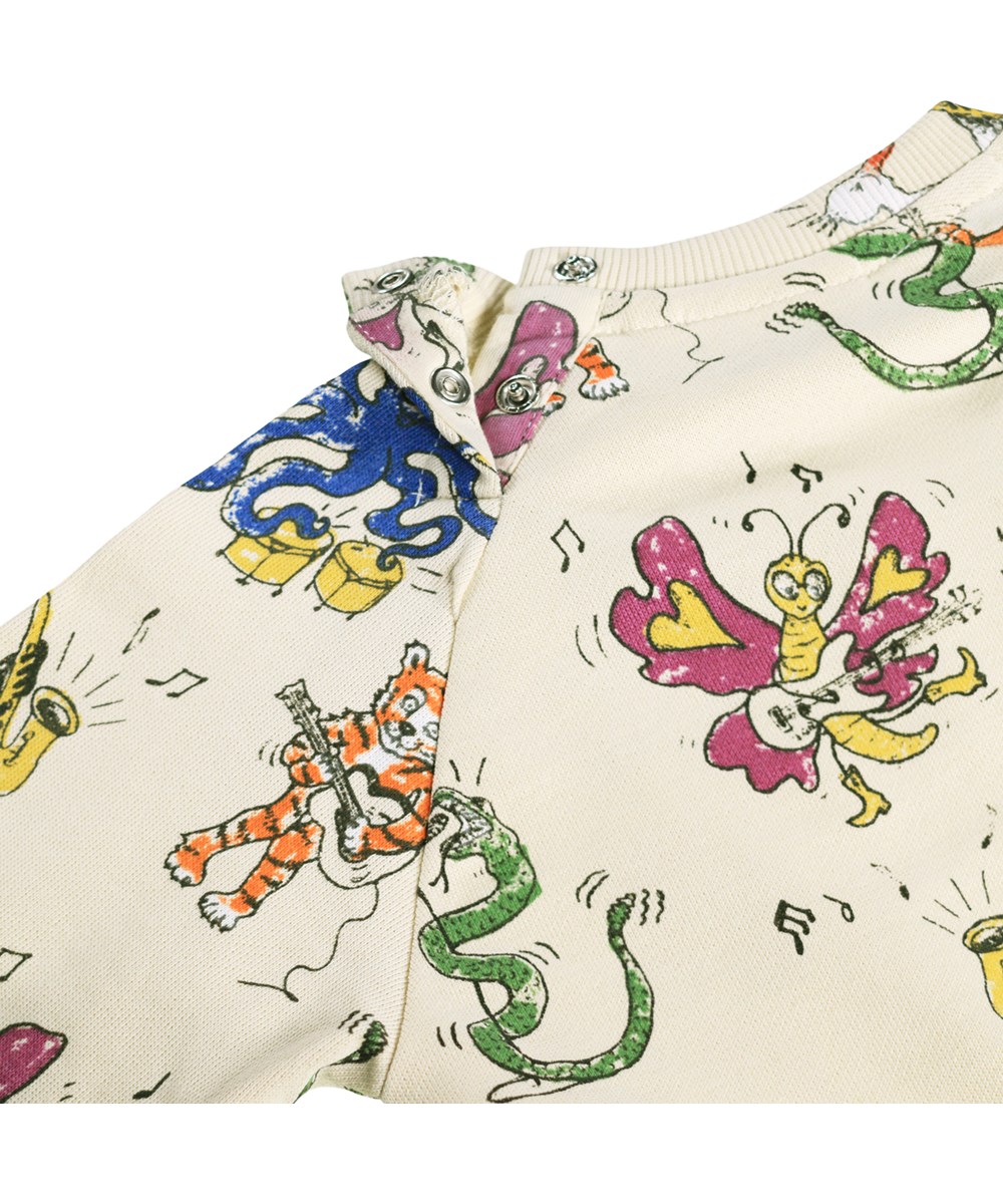 Disc - Rockin Animals - Weiches, cremefarbenes Sweatshirt für die Kleinen aus Bio-Baumwolle mit Musikdruck