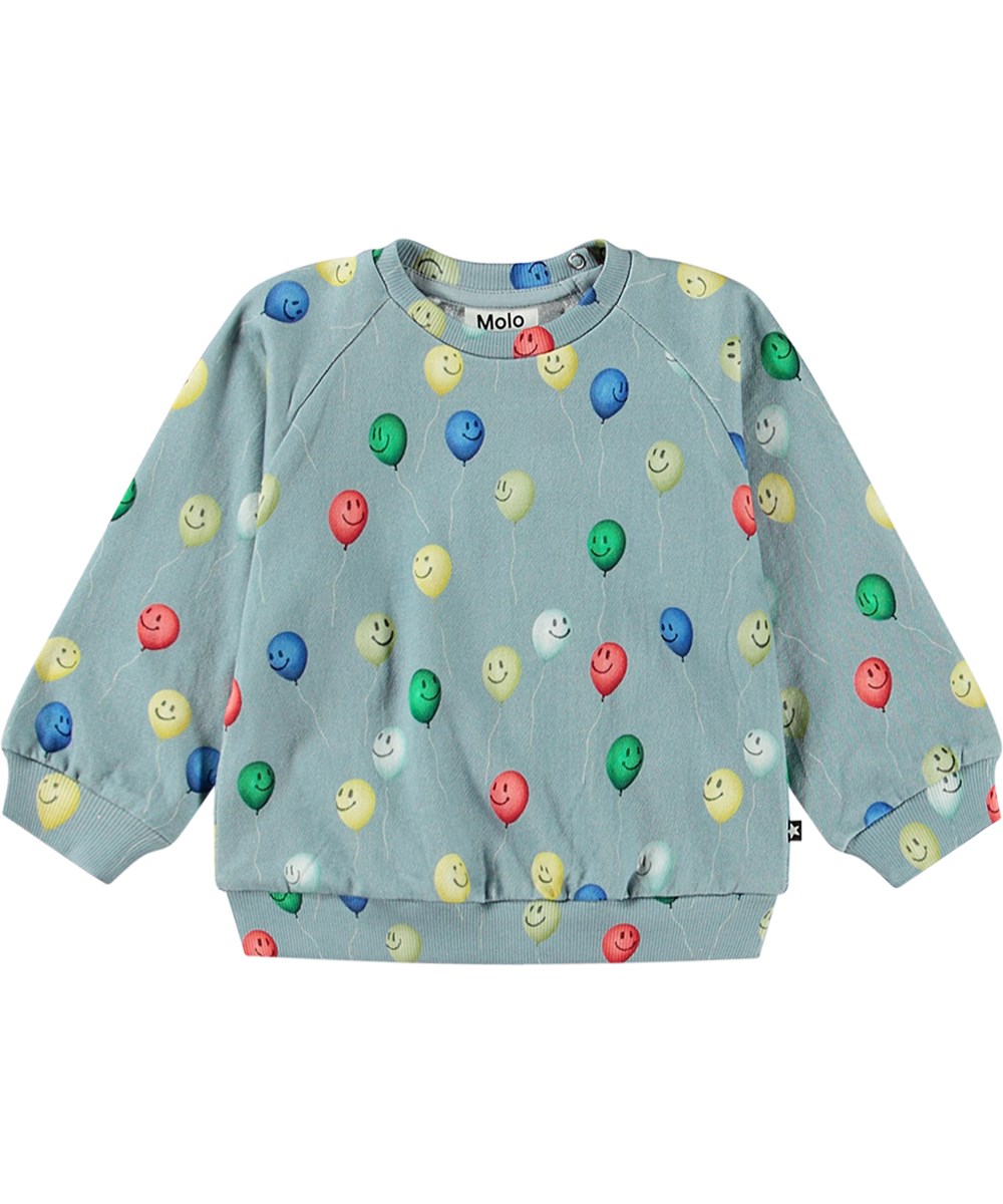 Disc - Smiling Balloons - Hellblaues Öko-Baumwoll-Sweatshirt mit fröhlichem Luftballon-Druck.