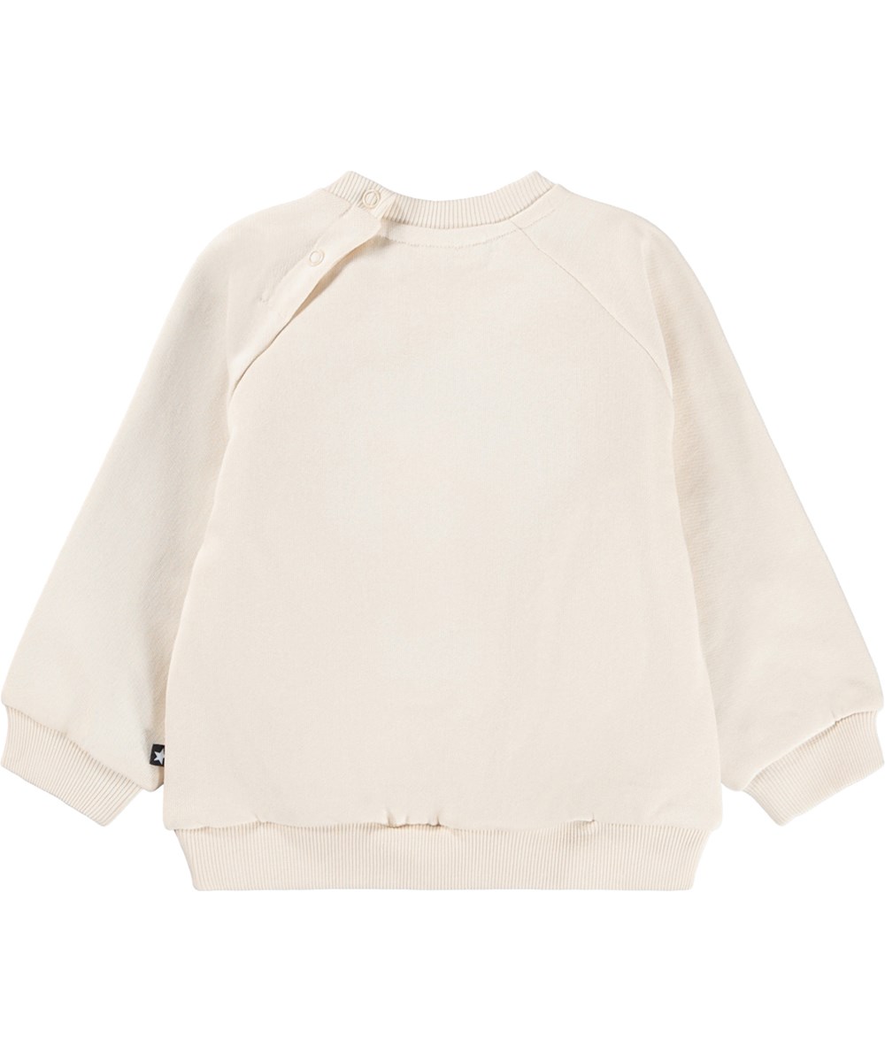 Disc - White Noise - Off-White-Sweatshirt für die Kleinen aus weicher Öko-Baumwolle mit einem gestickten Teddybären-Gesicht auf der Vorderseite.