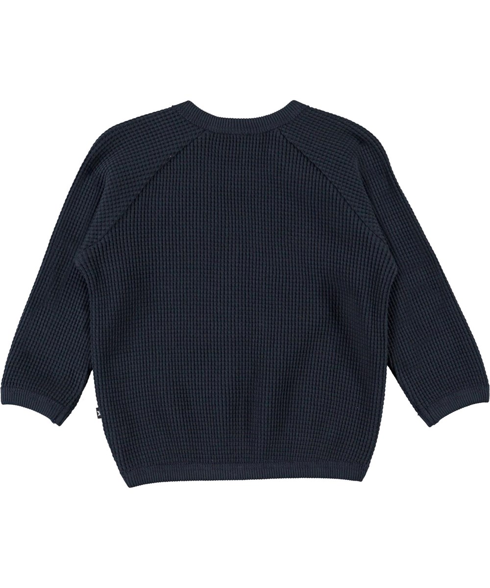 Dolly - Dark Navy - Dunkelblaues  Sweatshirt aus waffeliger Öko-Baumwolle