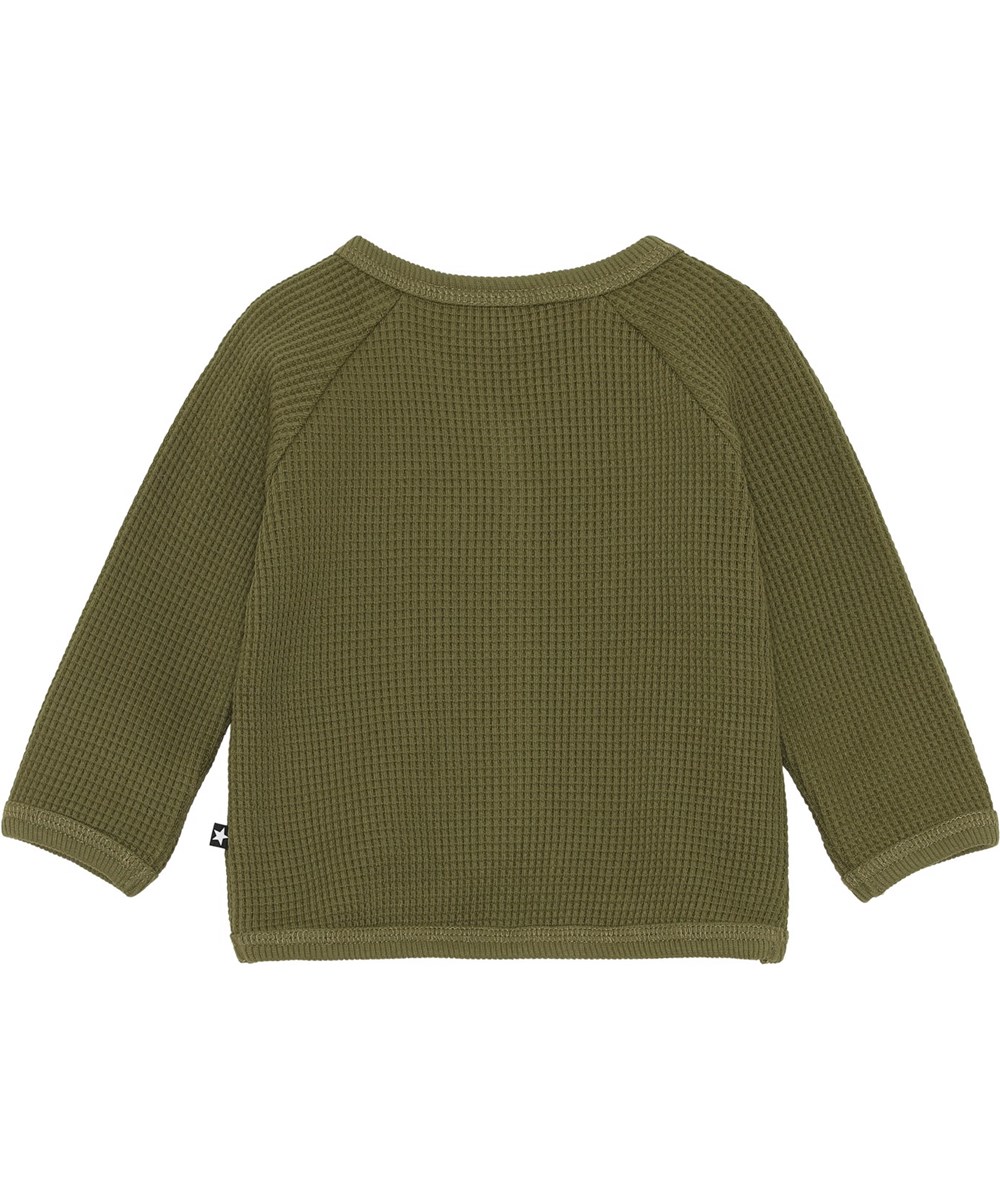 Dory - Sphagnum - Grüne Öko-Waffel-Baby-Strickjacke