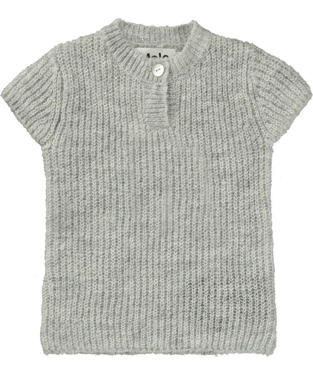 Geneva - Light Grey Melange - Graue Baby-Pullover aus Strick mit kurzen Ärmeln