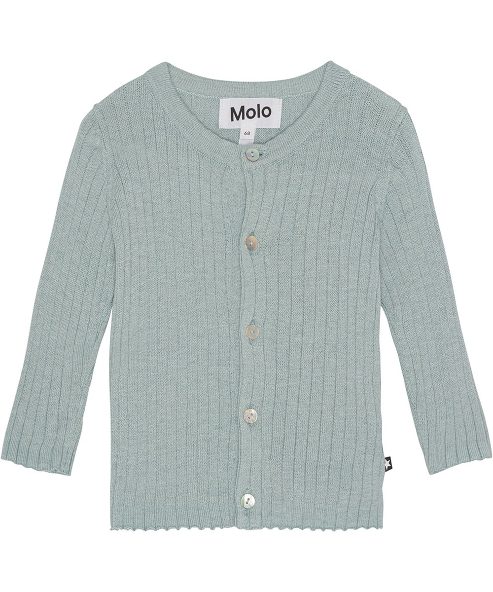Georgette - Airy Dark - Staubblauer Cardigan für die Kleinen aus einer weichen, gerippten Viskosemischung