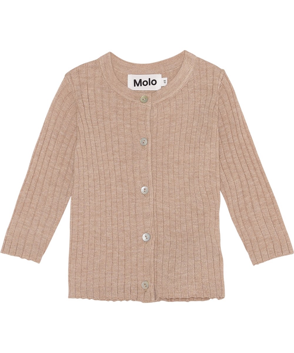 Georgette - Oatmeal Melange - Gerippter beige Baby-Cardigan mit Kaschmir