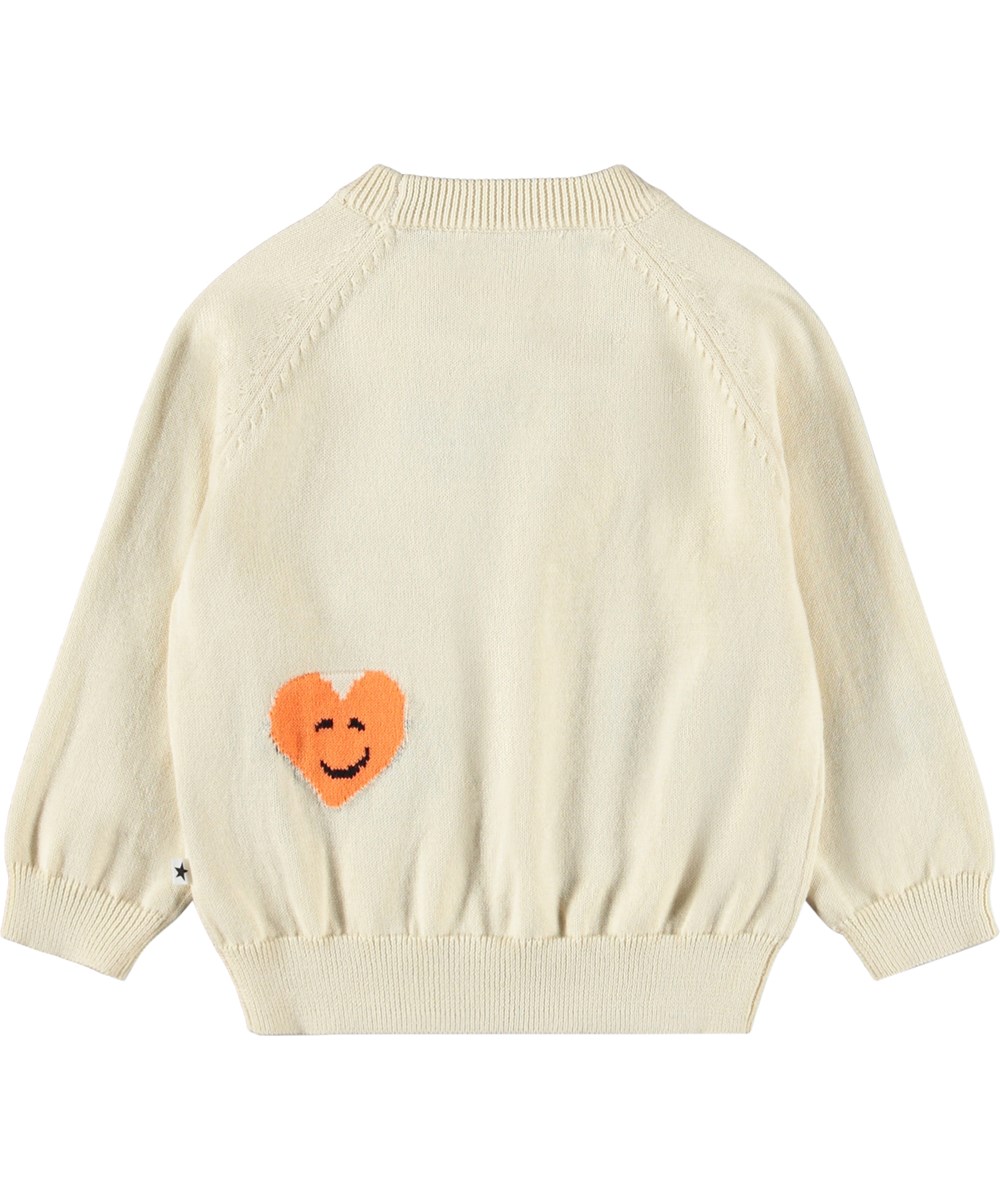 Gilby - Heart Vibes - Weißer, langärmeliger Strickpullover für die Kleinen aus Bio-Baumwolle mit Herzen